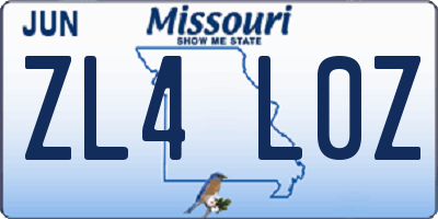 MO license plate ZL4L0Z