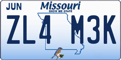 MO license plate ZL4M3K
