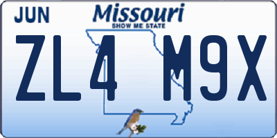 MO license plate ZL4M9X