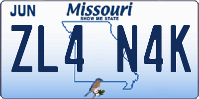 MO license plate ZL4N4K
