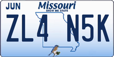 MO license plate ZL4N5K