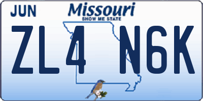 MO license plate ZL4N6K