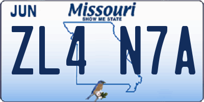 MO license plate ZL4N7A
