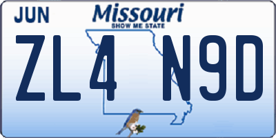 MO license plate ZL4N9D
