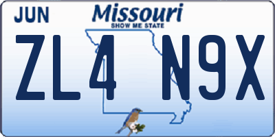 MO license plate ZL4N9X