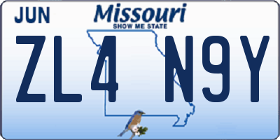MO license plate ZL4N9Y
