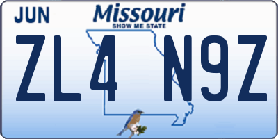 MO license plate ZL4N9Z