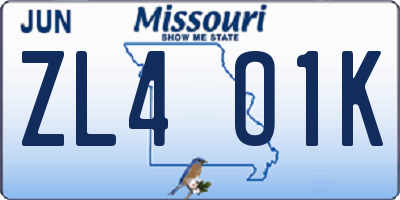 MO license plate ZL4O1K