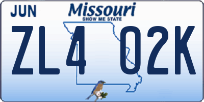 MO license plate ZL4O2K