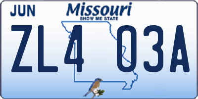MO license plate ZL4O3A