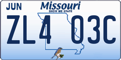 MO license plate ZL4O3C