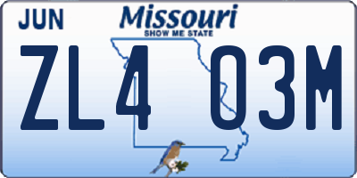MO license plate ZL4O3M