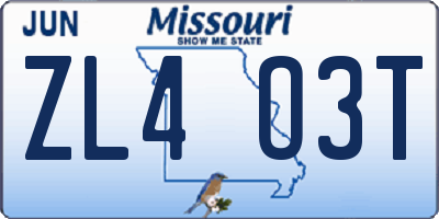 MO license plate ZL4O3T