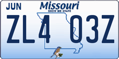 MO license plate ZL4O3Z
