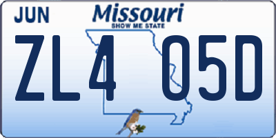 MO license plate ZL4O5D