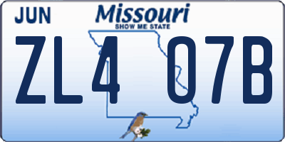 MO license plate ZL4O7B