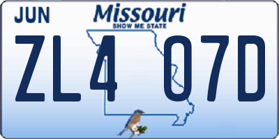 MO license plate ZL4O7D