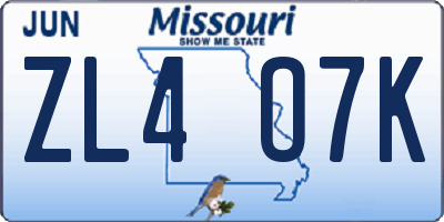 MO license plate ZL4O7K