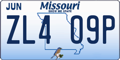 MO license plate ZL4O9P