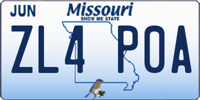 MO license plate ZL4P0A