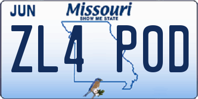 MO license plate ZL4P0D