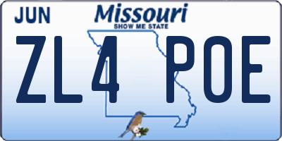 MO license plate ZL4P0E