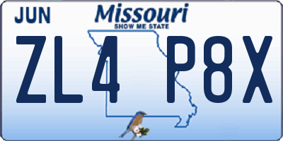 MO license plate ZL4P8X