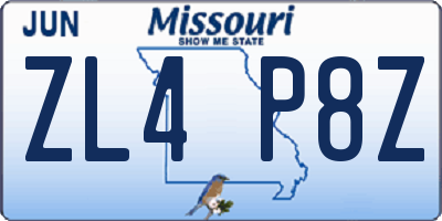 MO license plate ZL4P8Z