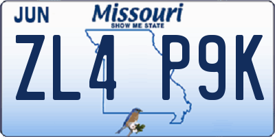 MO license plate ZL4P9K