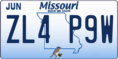 MO license plate ZL4P9W