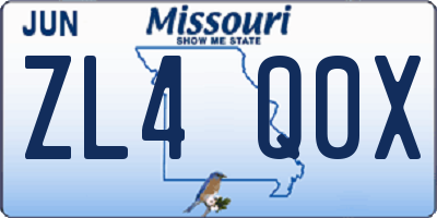 MO license plate ZL4Q0X