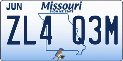 MO license plate ZL4Q3M