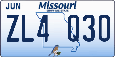 MO license plate ZL4Q3O
