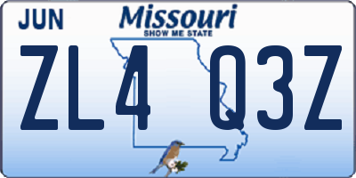 MO license plate ZL4Q3Z