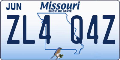 MO license plate ZL4Q4Z