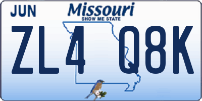 MO license plate ZL4Q8K