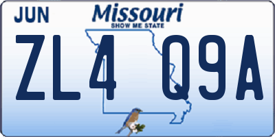 MO license plate ZL4Q9A