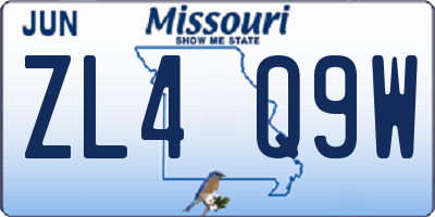 MO license plate ZL4Q9W