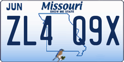 MO license plate ZL4Q9X