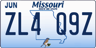MO license plate ZL4Q9Z