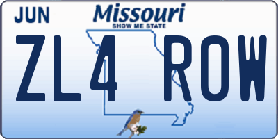 MO license plate ZL4R0W