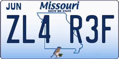 MO license plate ZL4R3F