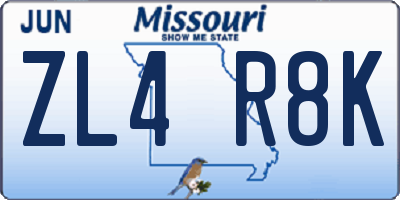 MO license plate ZL4R8K