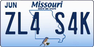 MO license plate ZL4S4K