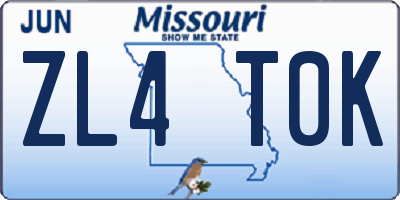 MO license plate ZL4T0K