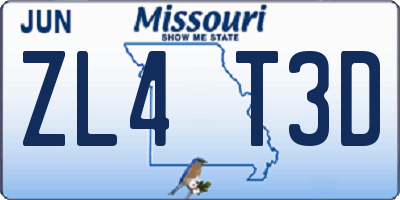 MO license plate ZL4T3D