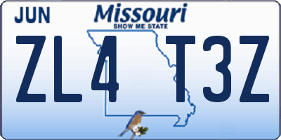 MO license plate ZL4T3Z