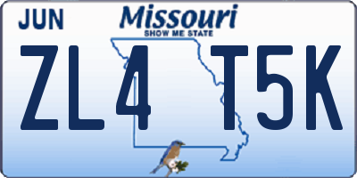 MO license plate ZL4T5K