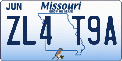 MO license plate ZL4T9A