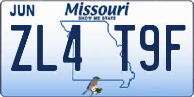 MO license plate ZL4T9F
